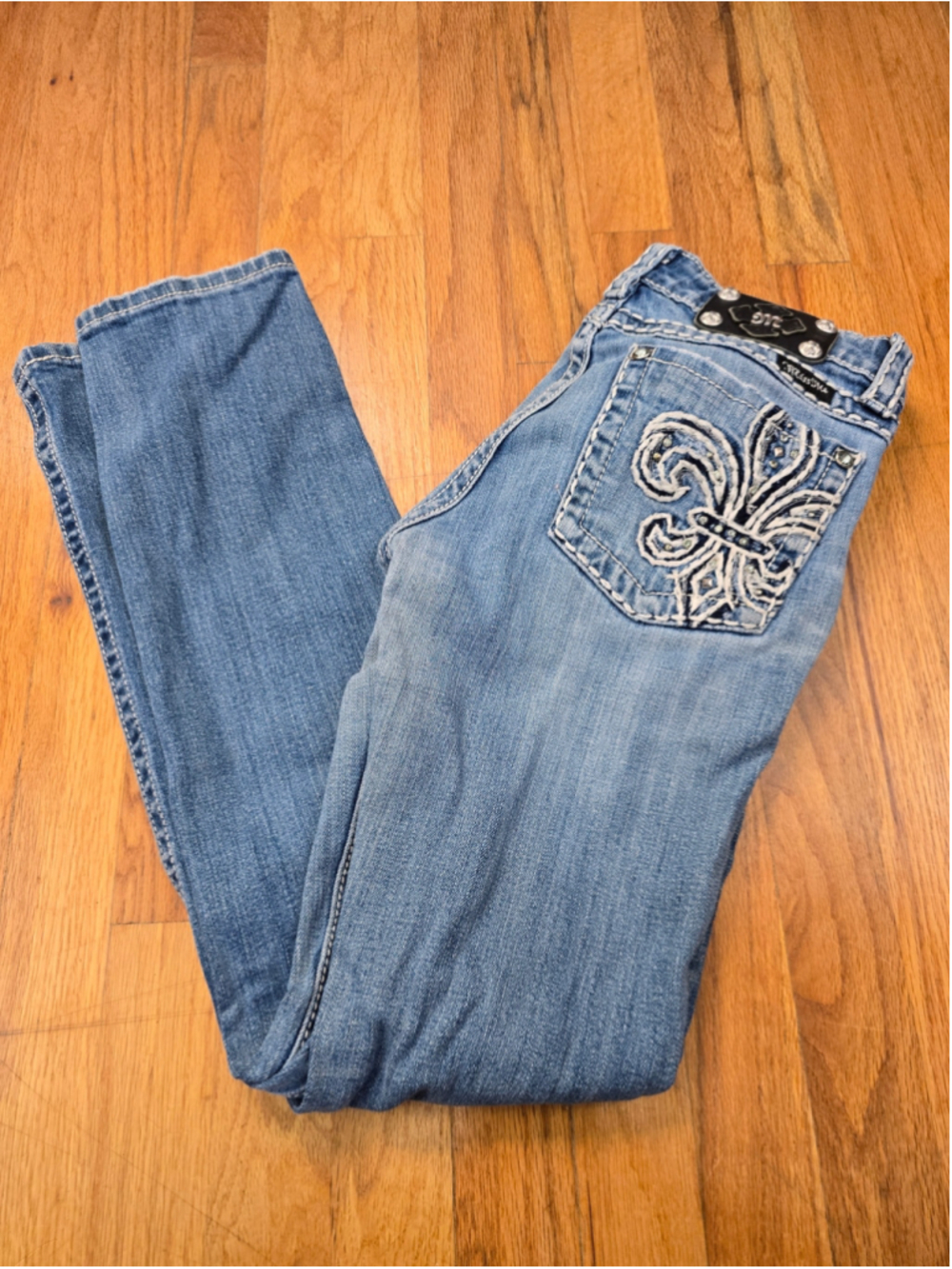 Women's Miss Me Skinny Jeans Size 29 Blue White Embellished